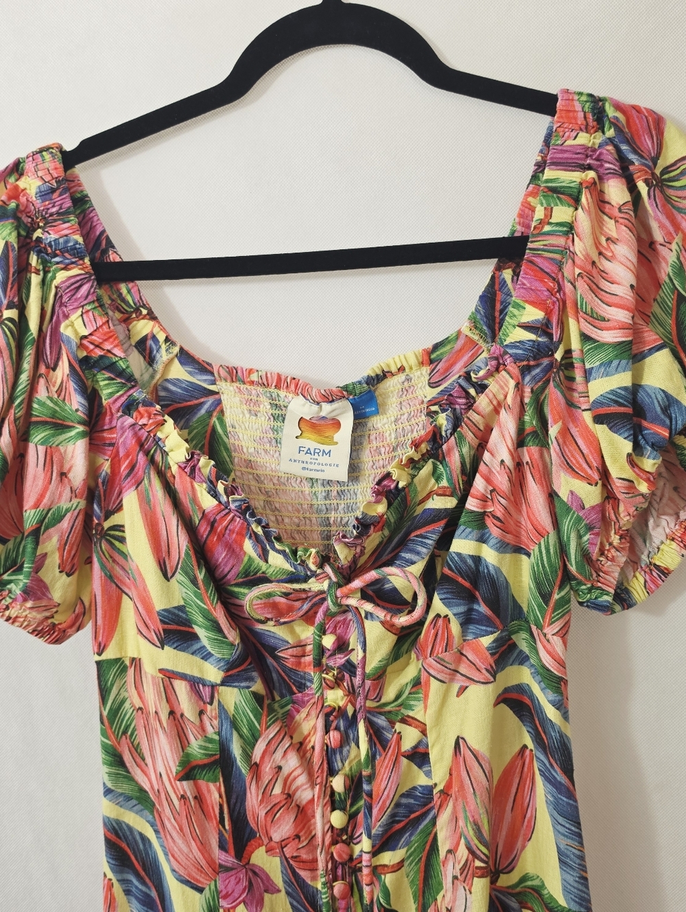Farm Rio Puff-Sleeve Sweetheart Linen Dress - Picture 8 of 10